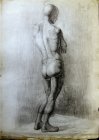 Naked man\'s model (from a back). 61х43, paper, graphitic pencil. 1996.